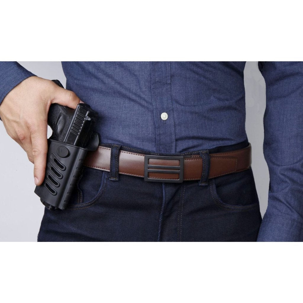 X1 Gunmetal | Brown Leather Gun Belt