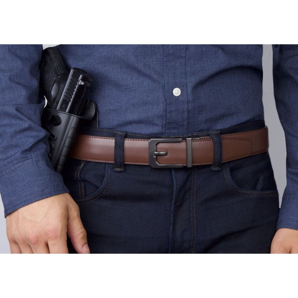 X3 Gunmetal | Brown Leather Gun Belt