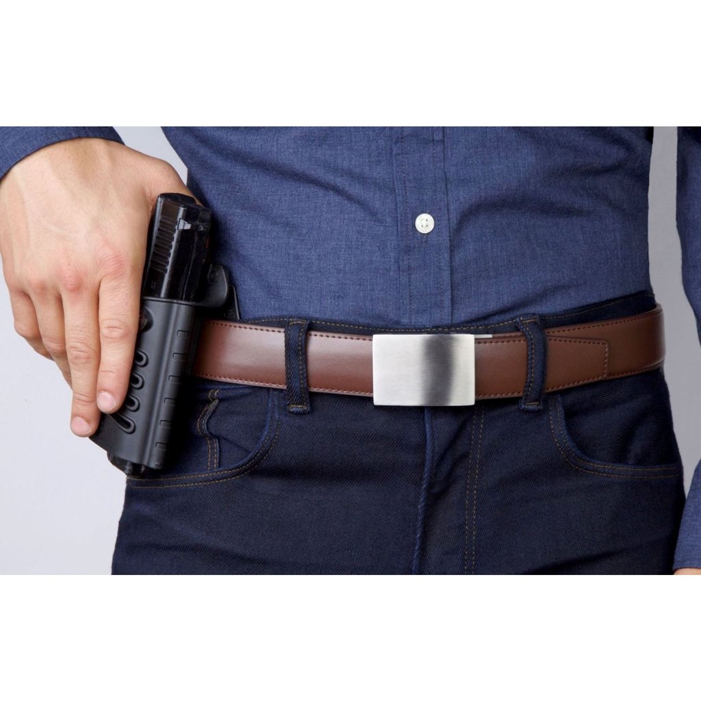 X4 Stainless Steel | Brown Leather Gun Belt